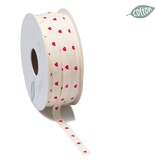 Cotton cuore   lint  Creme mit Rot -  8mm*25m
