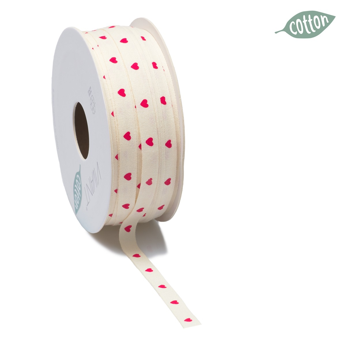 Cotton cuore   lint  Creme mit Rot -  8mm*25m