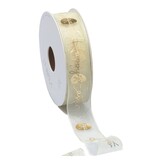 Osterband Organza mit Faden Sand/Gelb mit Goldaufdruck Frohe Ostern - 25mm*15m