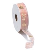 Osterband Organza mit Faden Rosa mit Goldaufdruck Frohe Ostern - 25mm*15m