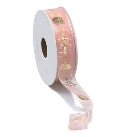 Easter lint organza met draad roze met gouden opdruk happy easter
