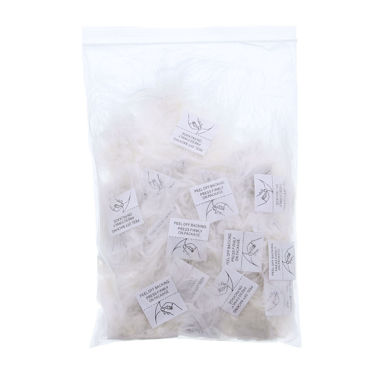 Veertjes Pompon met zelfklevende sticker Wit -  50 stuks per zak