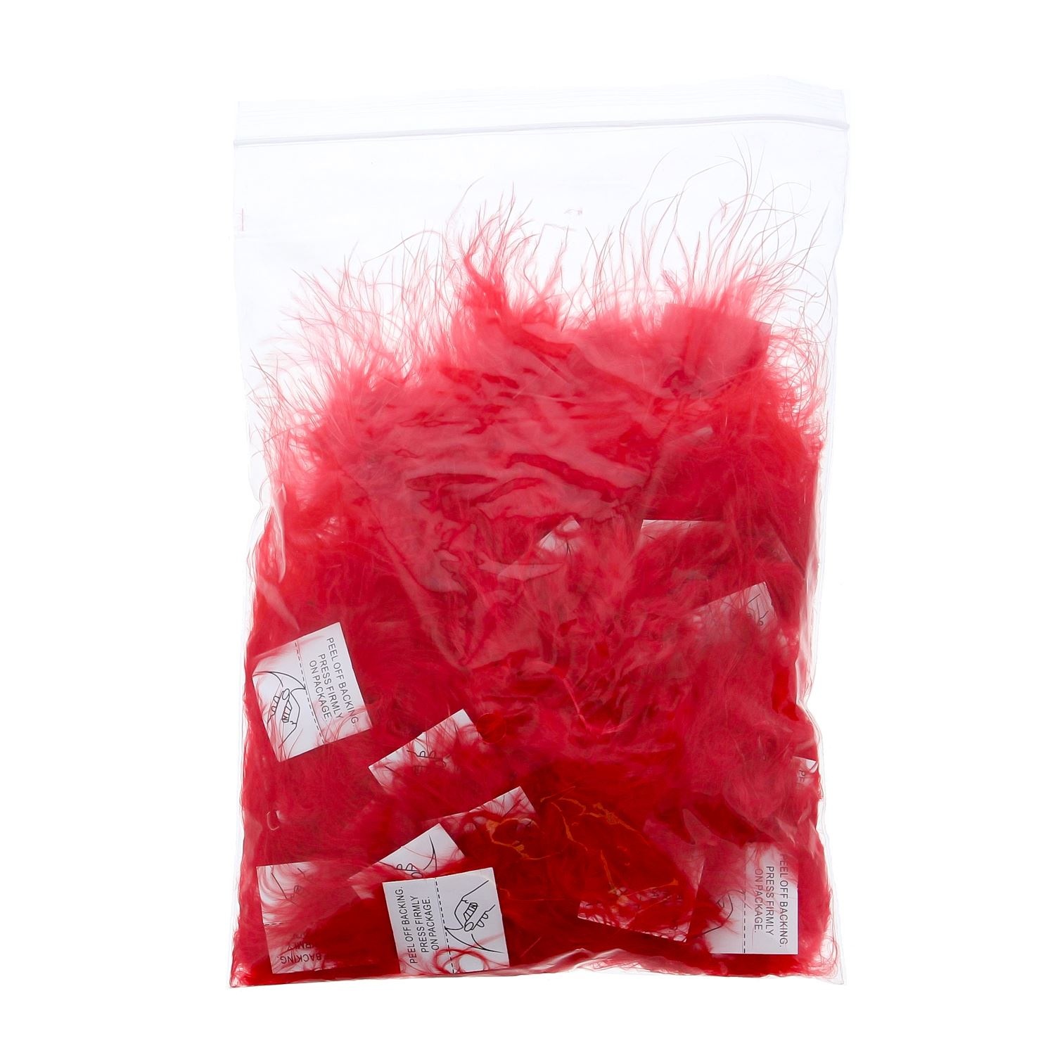 Feathers Pompom with self-adhesive sticker  Red - 50 pieces per bag