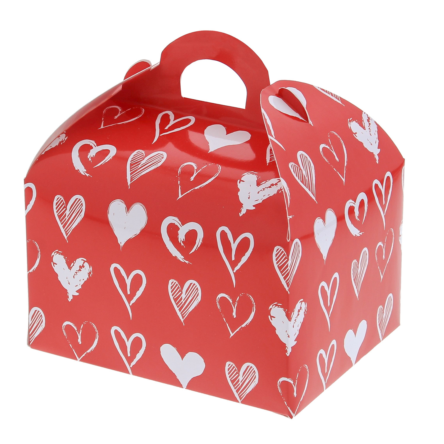 Sweetbox with handle 500 gr. "Tingy" hearts - 120*96*130mm  - 48 pieces