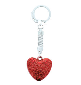 Heart metal key ring - red
