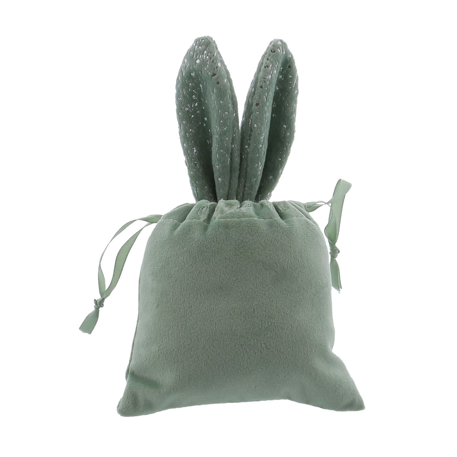 Rabbit "Glimpy" pull bag with ears - smokey green - 125*10*220mm - 12 pieces
