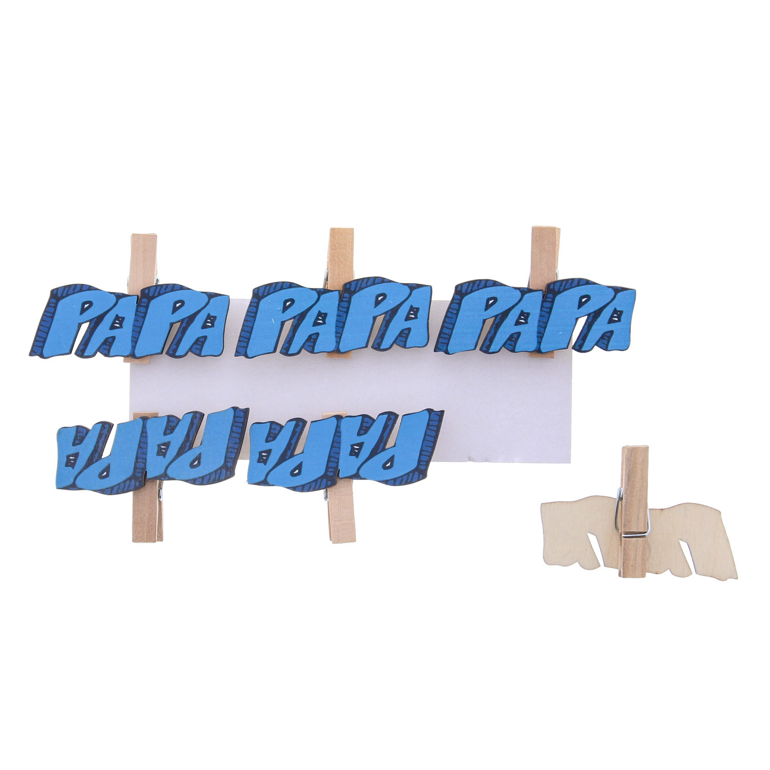 "Papa Music" Blauwe knijper met tekst papa - 50*12*35 mm - 36 stuks