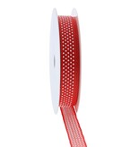 Lint met draad "Puff Dotty" - rood  - 15mm*20m