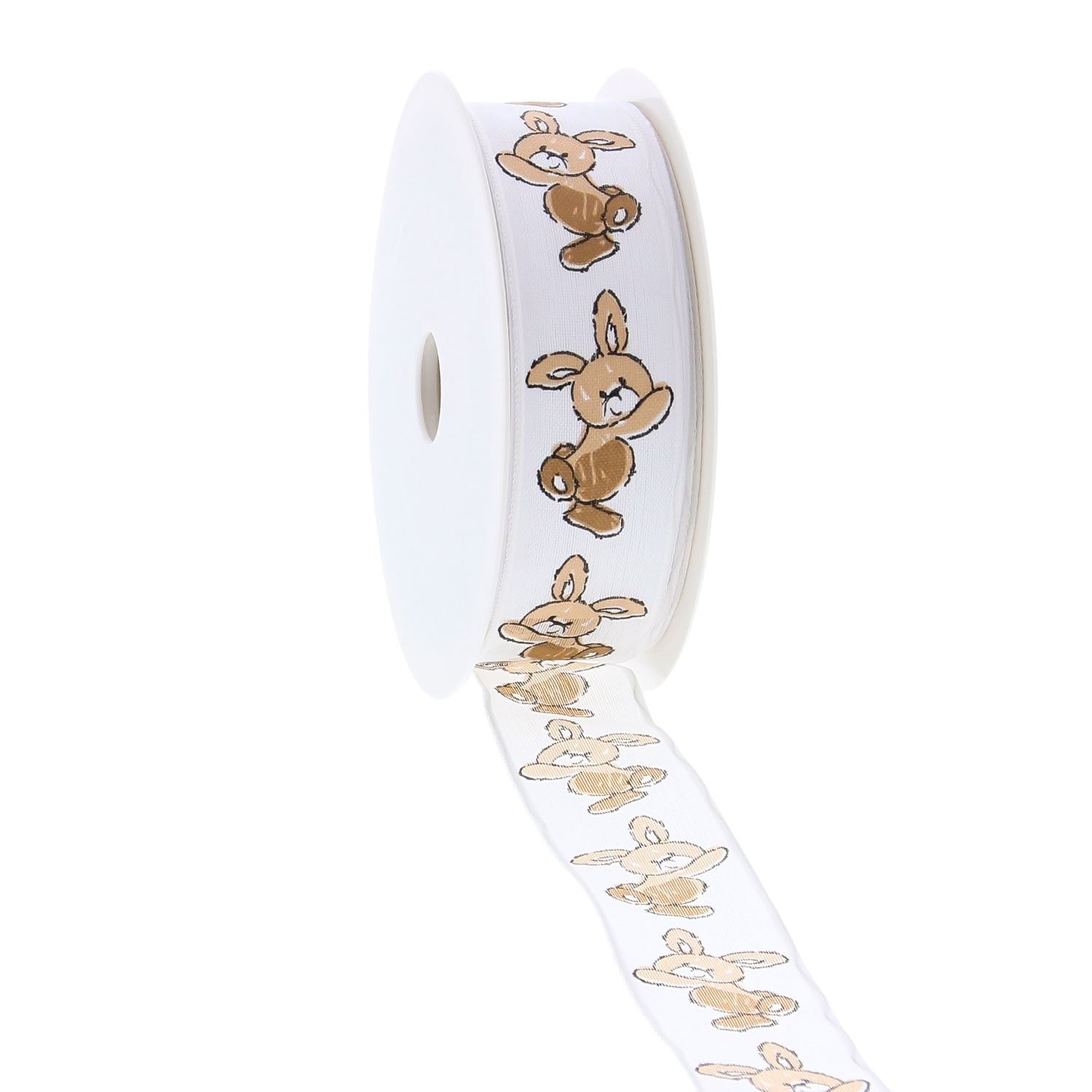Wired ribbon "Bunny Basket" bunny - White - 15mm*20m
