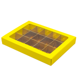 Yellow window box with interior for 15 chocolates - 175*120*27mm - 50 pieces