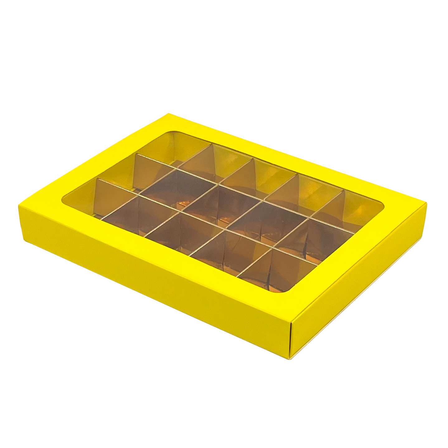 Boîte jaune avec interiéur pour 15 pralines - 175*120*27mm - 50 pièces