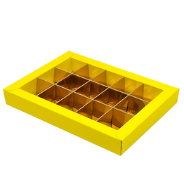 Boîte jaune avec interiéur pour 15 pralines avec