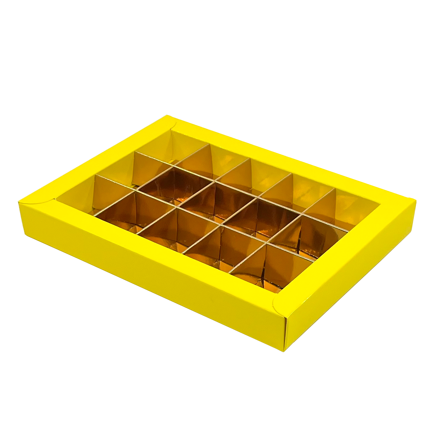 Yellow window box with interior for 15 chocolates - 175*120*27mm - 50 pieces