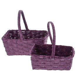 Basket ribbon wicker with handle set of 2 pieces - eggplant
