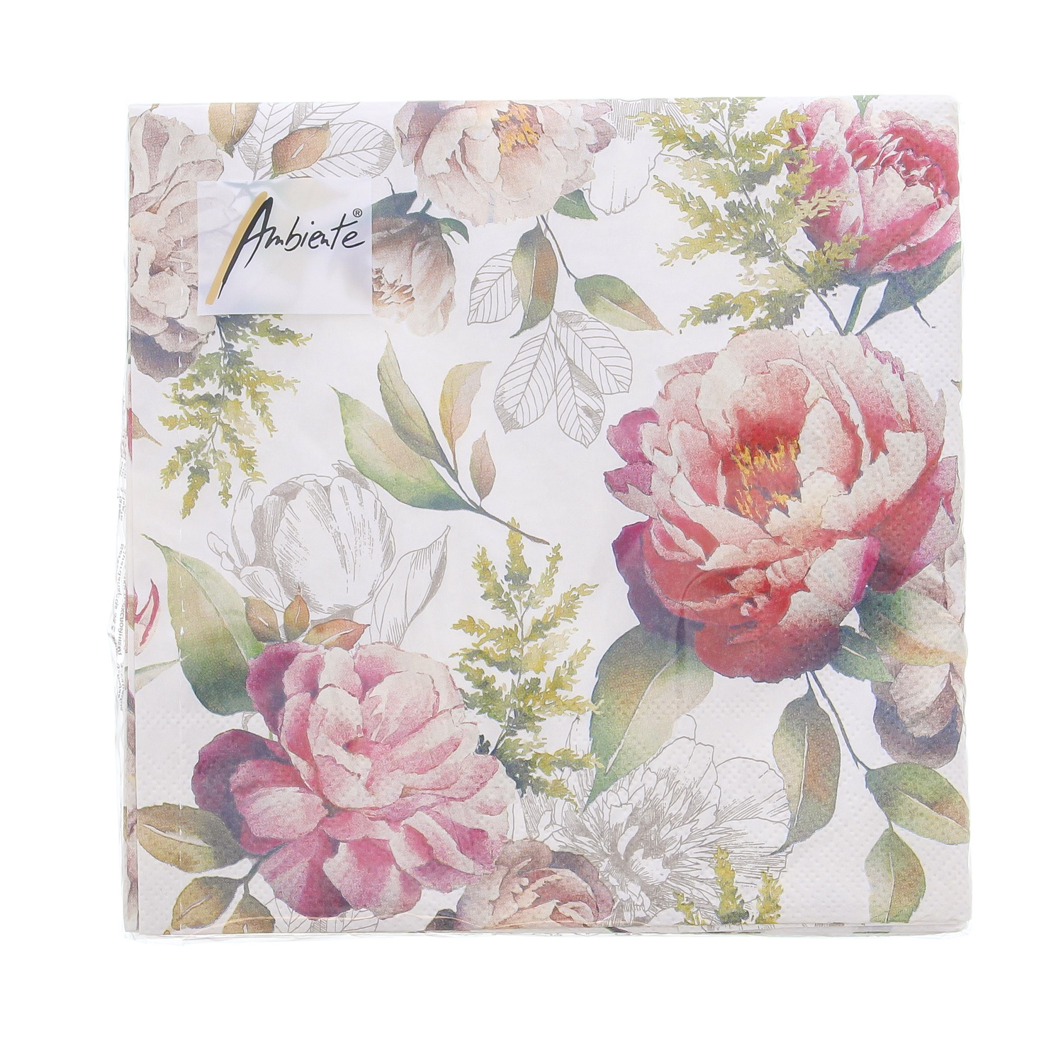 Servet Peonies  33 cm x 33 cm - 165*165*25 mm - 1 pakje met 20 servetten