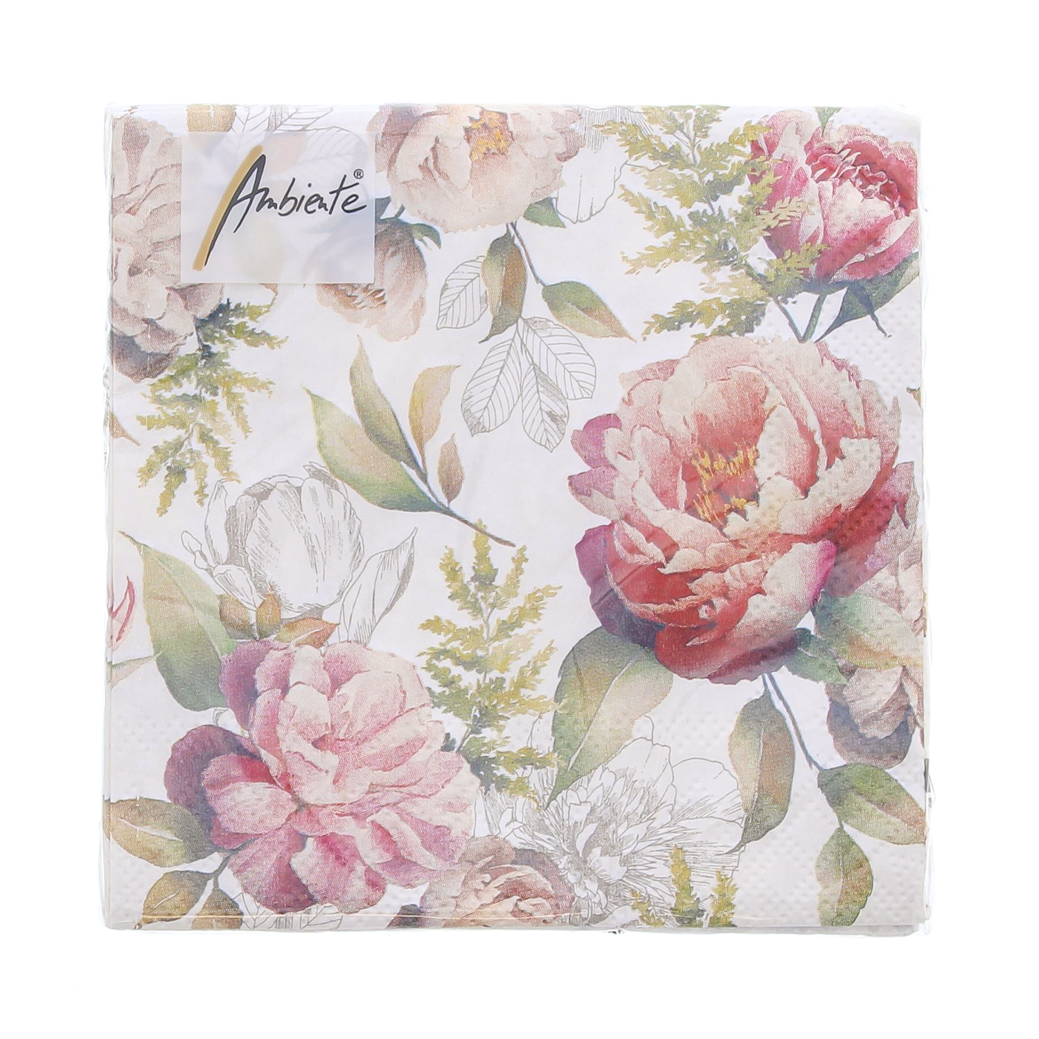 Serviette Peonies 25 cm x 25 cm    – 125*125*25 mm – 1 Packung mit 20 Servietten