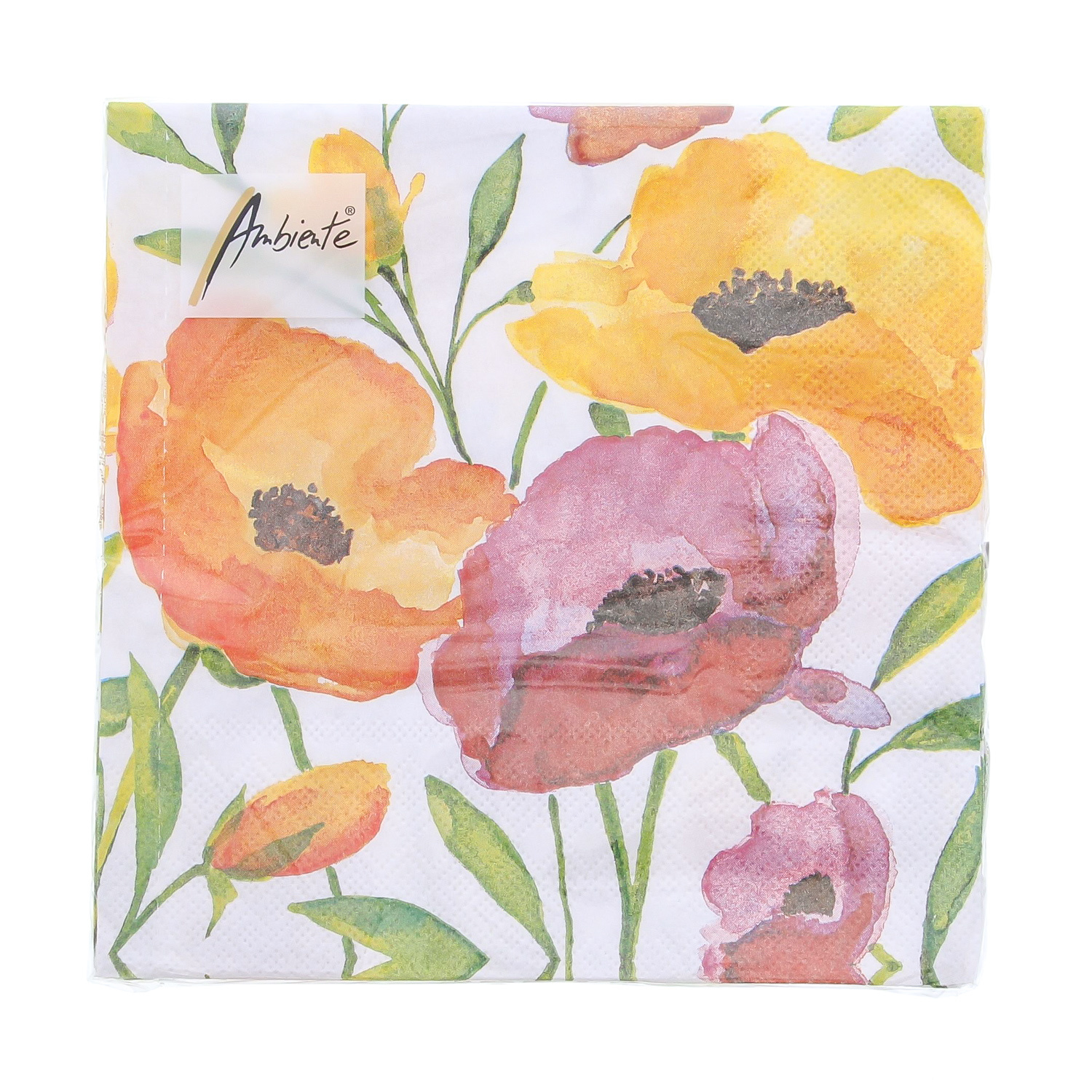 Servet Aquarell poppy  33 cm x 33 cm - 165*165*25 mm - 1 pakje met 20 servetten