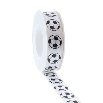 Ruban satin "Football noir & blanc" - 20m*25mm