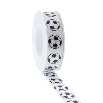 Satin ribbon "Black & white" football - 20m*25mm