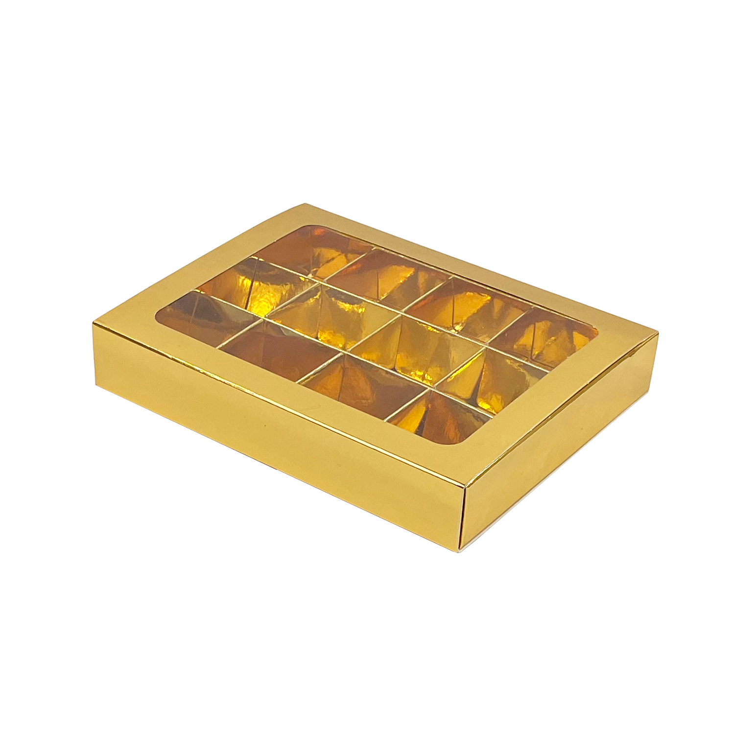 12 vaks doosje met transparante deksel glanzend goud - 150*110*27mm - 70 stuks