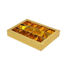 Gold box with interior for 12 chocolates