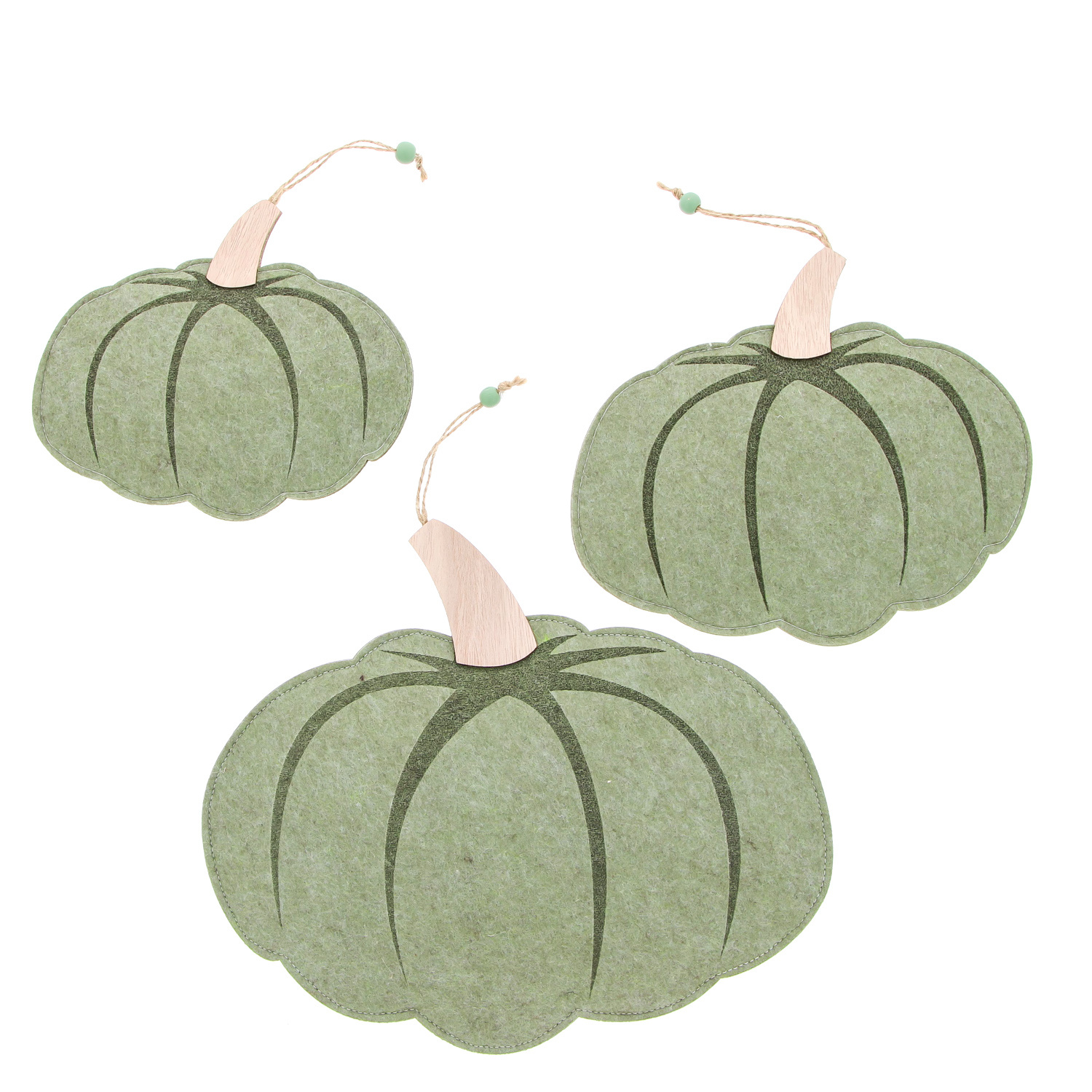 Pumpkin deco pendant 2 sets of 3 pieces - smokey green -330*40*280mm