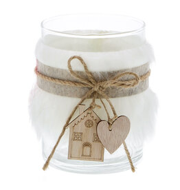 "Plush" tealight holder with house and heart white