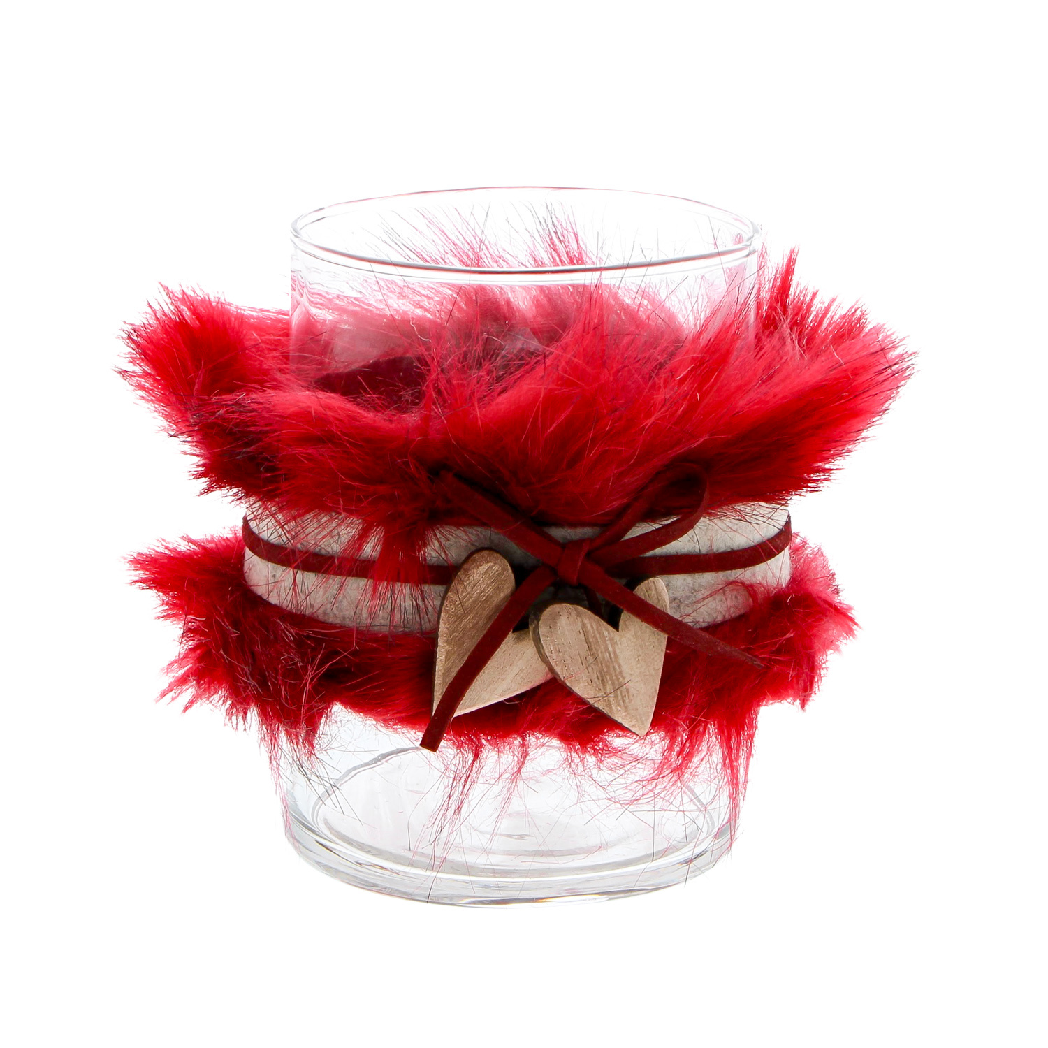 Sparkling love " Plush" theelichthouder met 2 harten bordeaux groot - 4 stuks