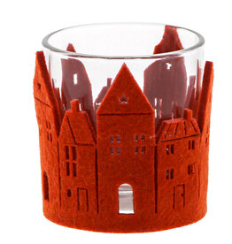 Tealight holder houses in felt rust