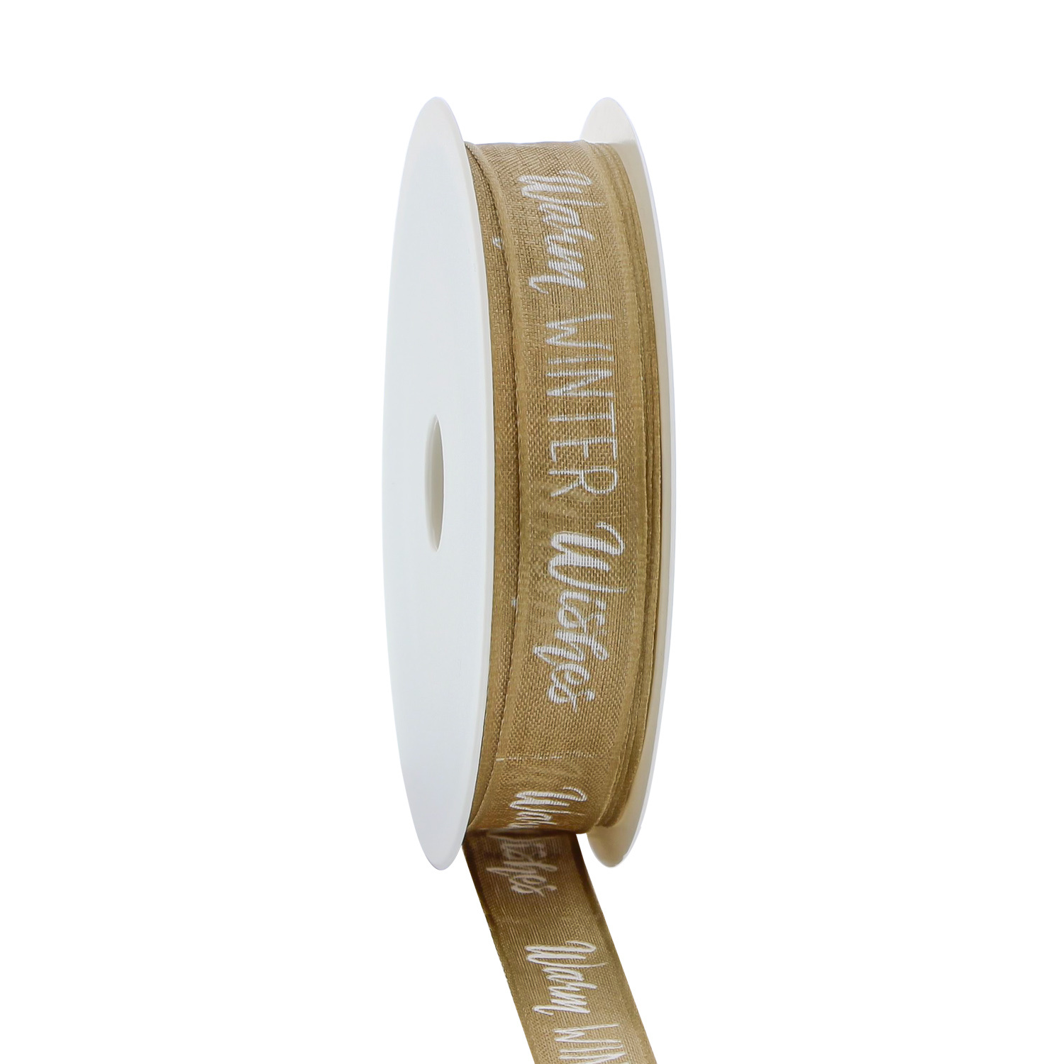 Ruban satiné avec fil de fer " Warm Winter Wishes" texte - 15mm x 20m