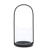 Windlicht "Design" rond met houder H21cm zwart - 100*95*210 mm - 6 stuks