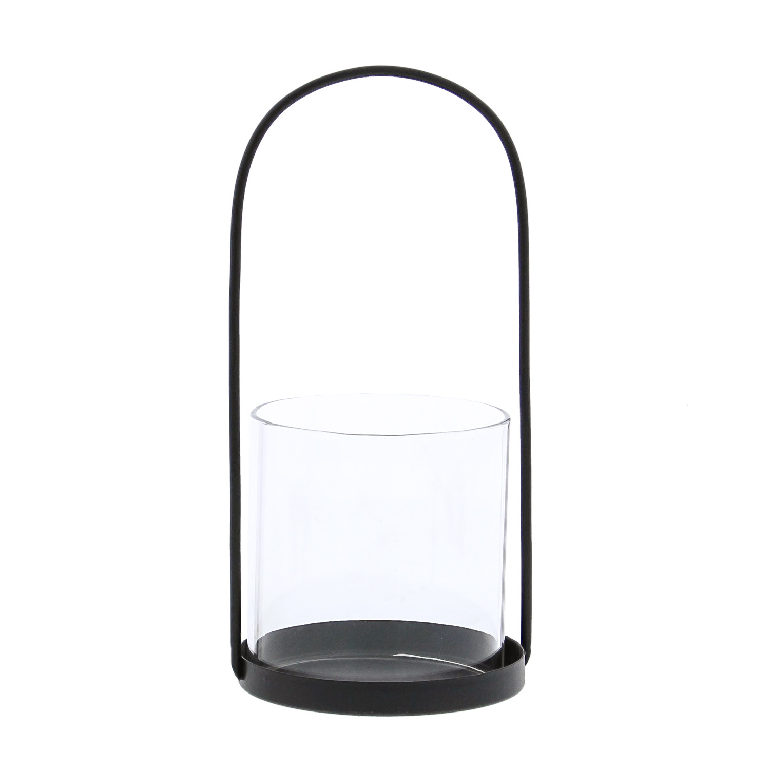 Windlicht "Design" rond met houder H21cm zwart - 100*95*210 mm - 6 stuks