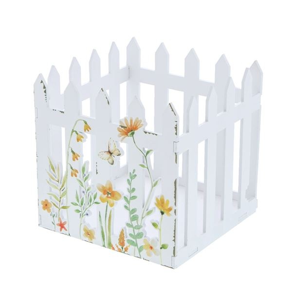 Lace fence square with floral print 12 cm white.