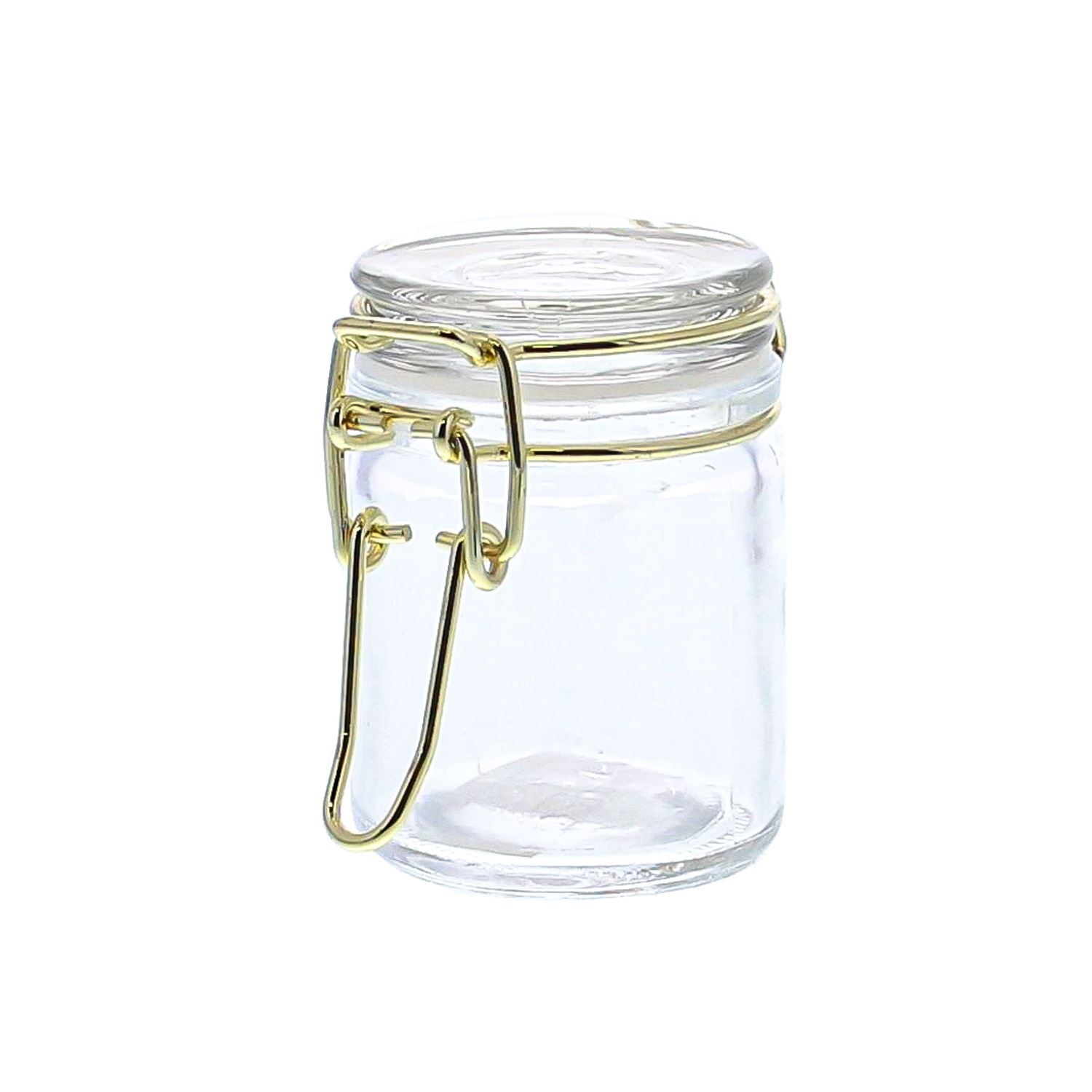 Glazen pot met koperkleurige ijzersluiting mini
