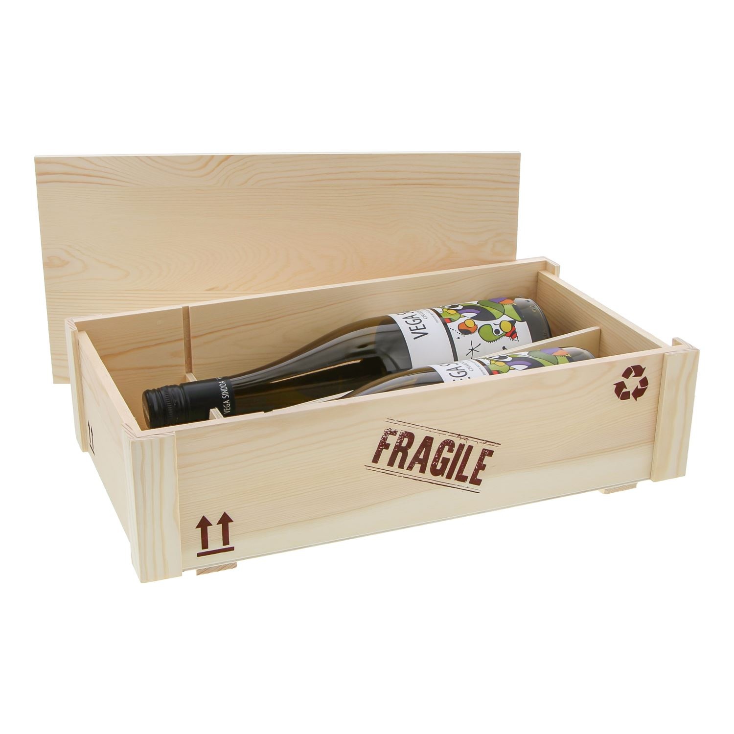 "Cargo" Fragile kist voor fles naturel