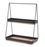 2-tiered etagere black metal and natural wood.