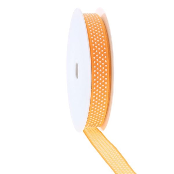 "Puff Dotty"  wired ribbon - orange - 15mm  - 20m