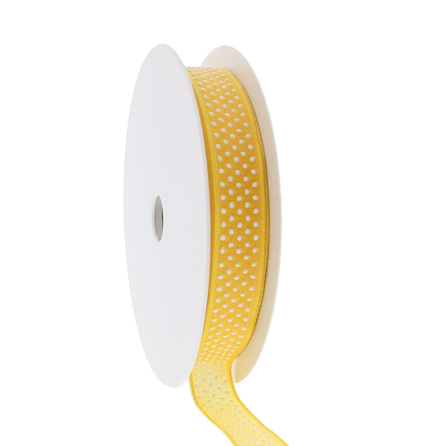 "Puff Dotty"  wired ribbon  - yellow - 15mm  - 20m