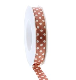 Satin ribbon "Dots" 15mm x 20m - brown