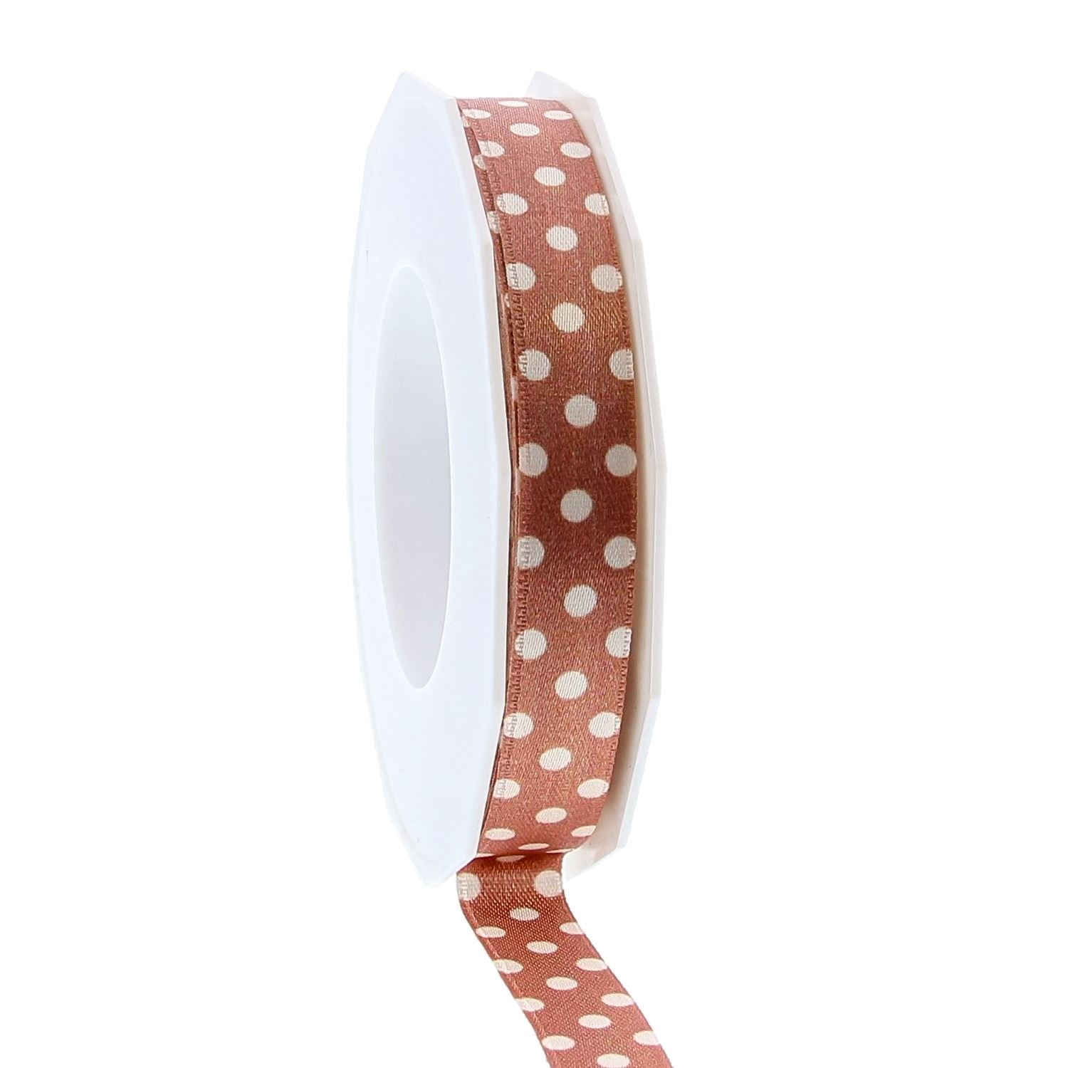 Satin ribbon "Dots" 15mm x 20m - brown