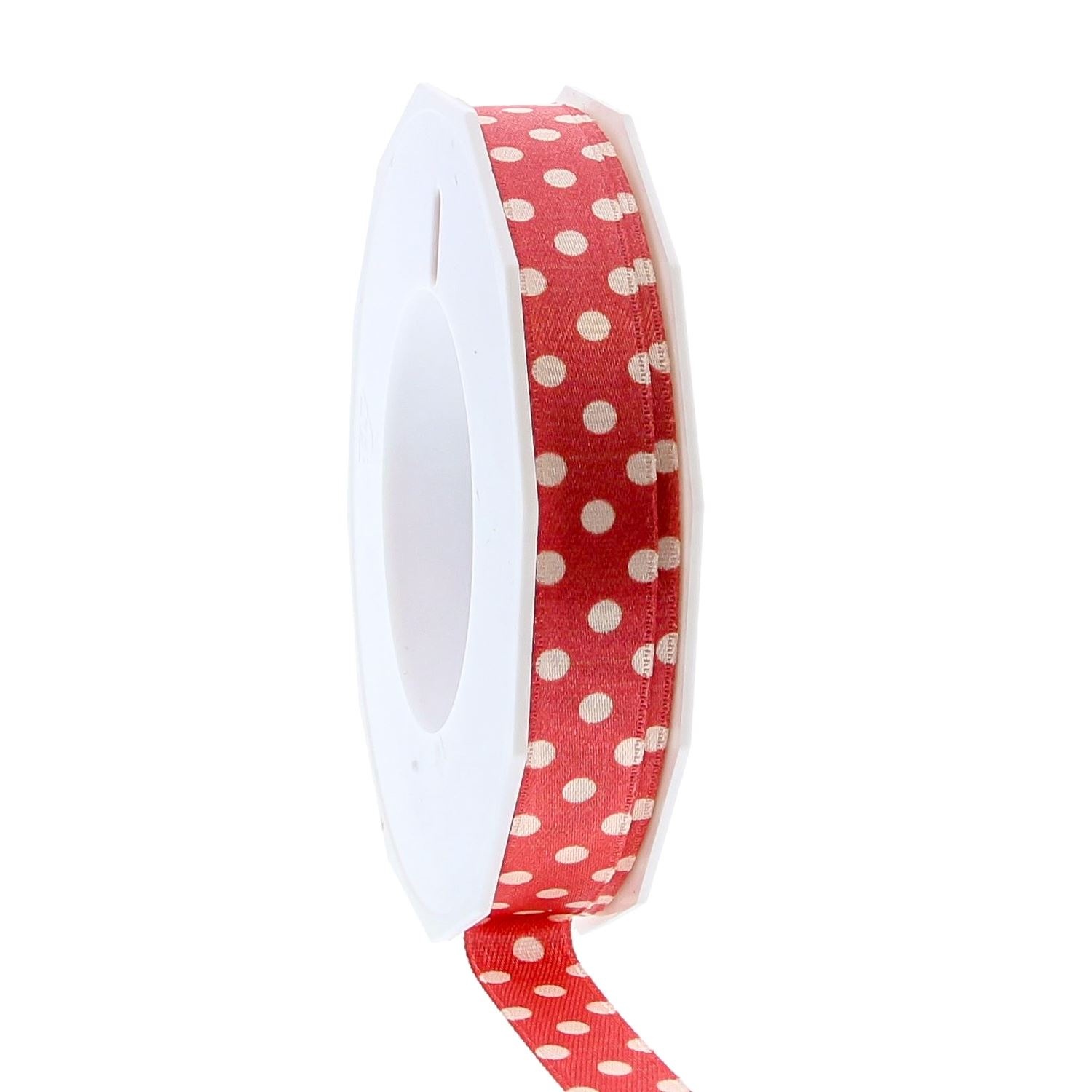 Satin ribbon "Dots" 15mm x 20m - rust