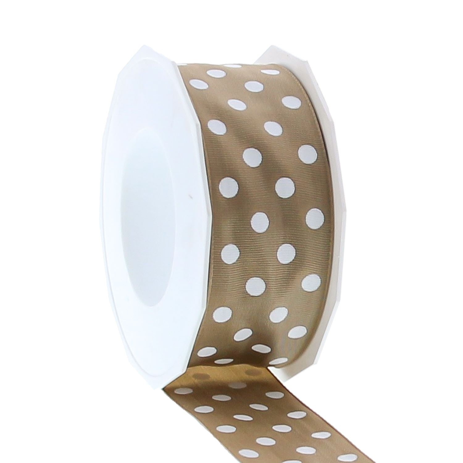 Ribbon polka dots - 40mm x 20m - Taupe