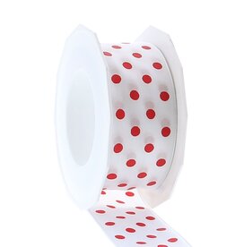Lint polka dots -  40mm x 20m - Wit