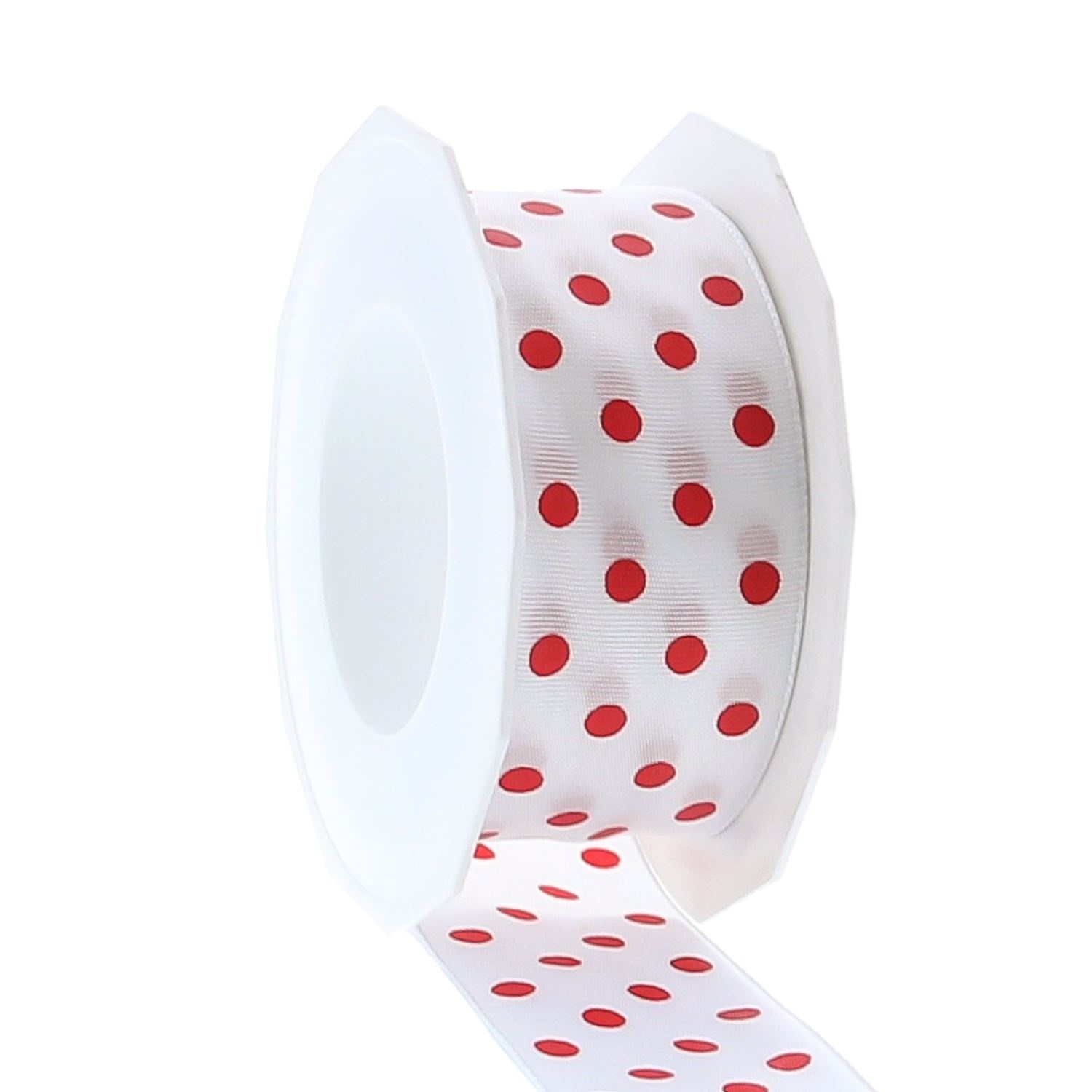 Lint polka dots -  40mm x 20m - Wit