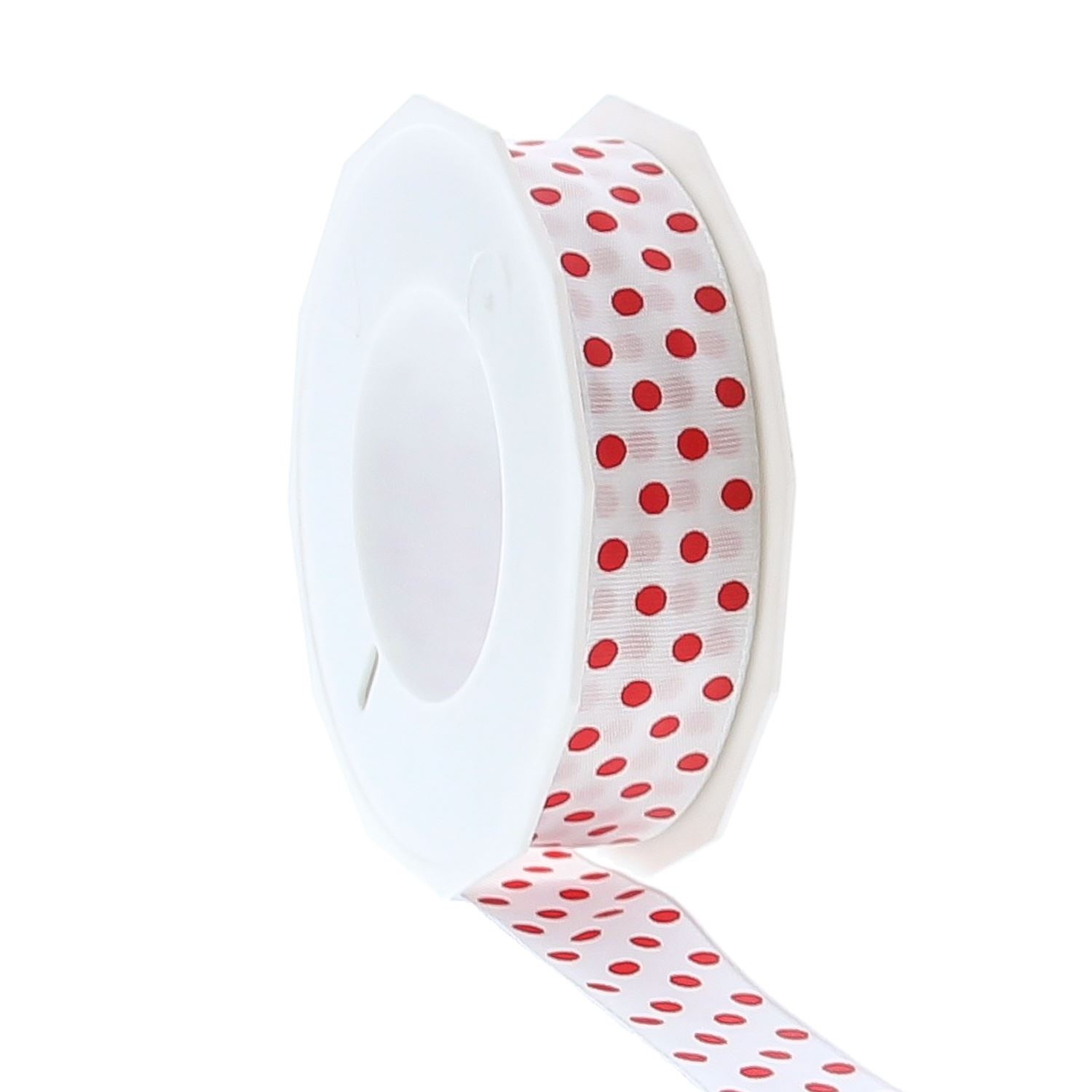 Lint polka dots -  25mm x 20m - Wit