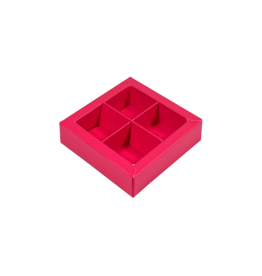 Boîte fuchsia carré avec interiéur pour 4 pralines