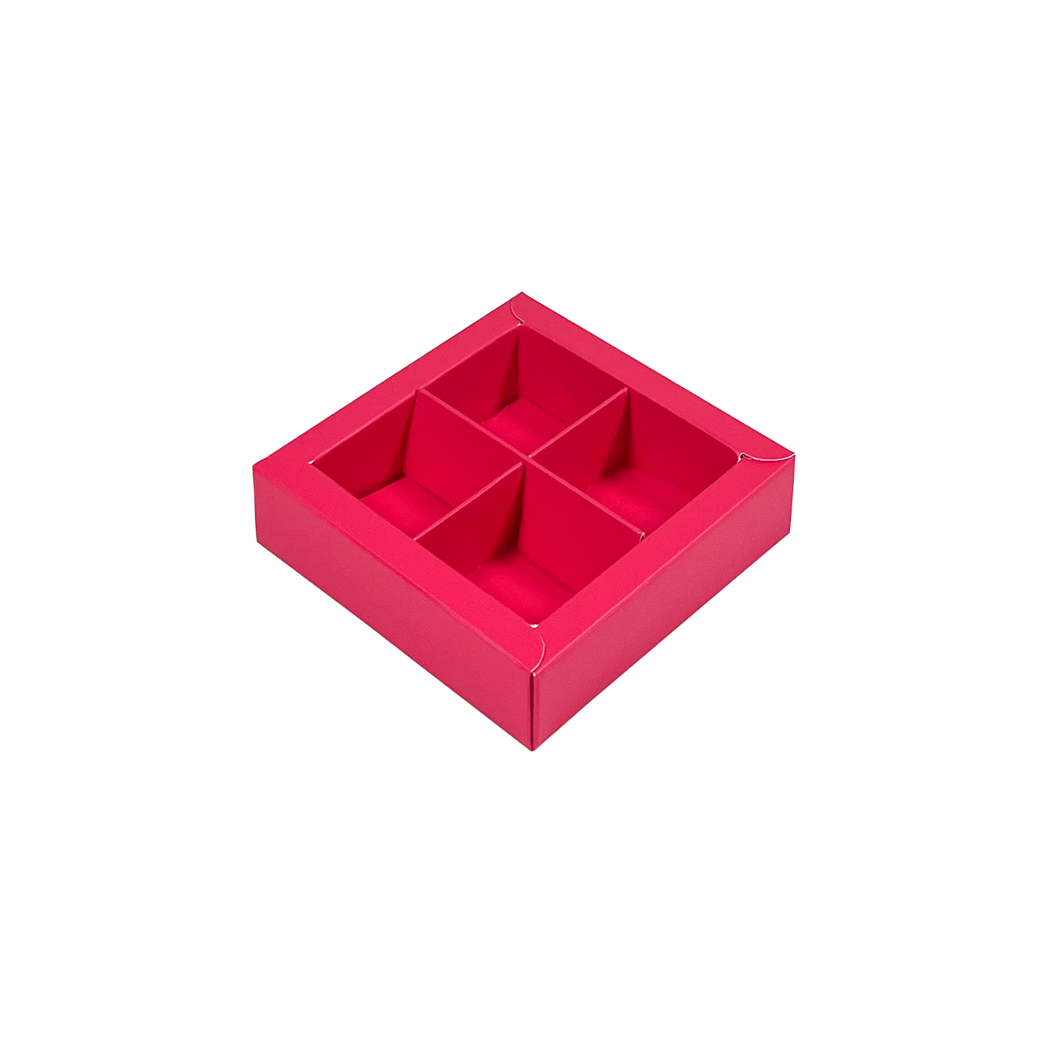 Boîte fuchsia carré avec interiéur pour 4 pralines - 75*75*25 mm - 40 pièces