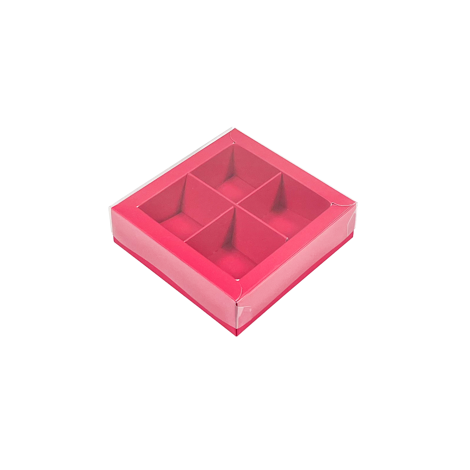 Boîte fuchsia carré avec interiéur pour 4 pralines - 75*75*25 mm - 40 pièces