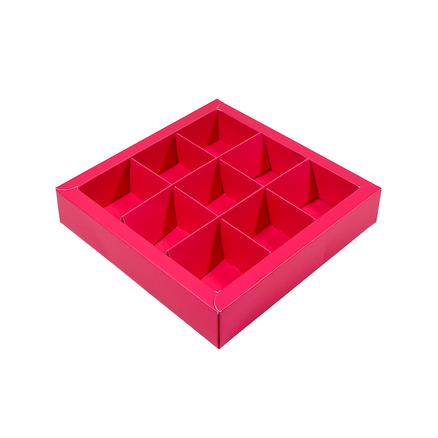 Boîte fuchsia carré avec interiéur pour 9 pralines - 115*115*25mm - 48 pièces