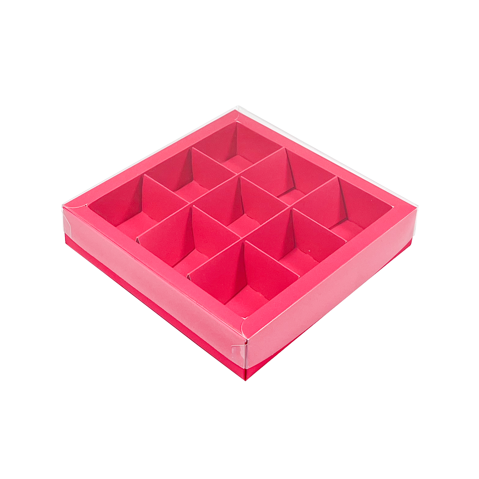 Boîte fuchsia carré avec interiéur pour 9 pralines - 115*115*25mm - 48 pièces